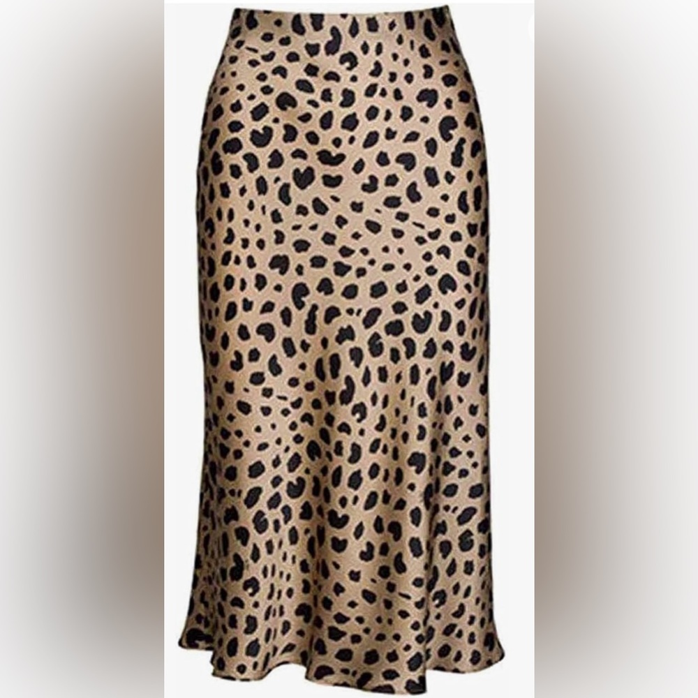 Cheetah Print Silk Satin Skirt